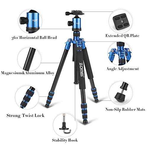 Zomei Z818 Tall Camera Tripod 65'' Aluminium Alloy Monopod With 360 Panorama Ball Head Quick Release Plate(Blue) #TOP1