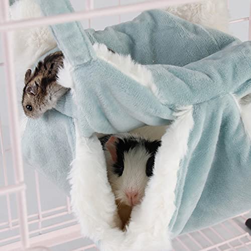 Perzoe Small Animal Hammock Hamster Hammock Plush Hanging Warm Bed Hamster Hideout Cage Accessories For Guinea Pig,Squirrels, Ferrets, Chinchillas Blue L #TOP4