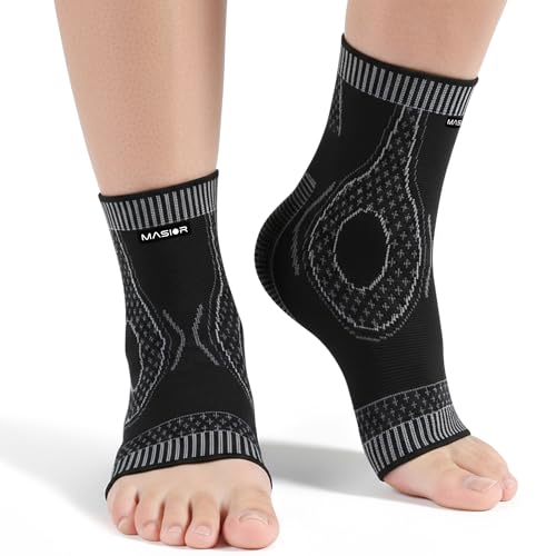 MASIOR Ankle Support Brace 2 Pack for Men & Women Compression Ankle Sleeves Socks for Plantar Fasciitis, Sprained Ankle, Ligament Damage, Achilles Tendonitis & Sports, Foot Pain Relief Brace - Large