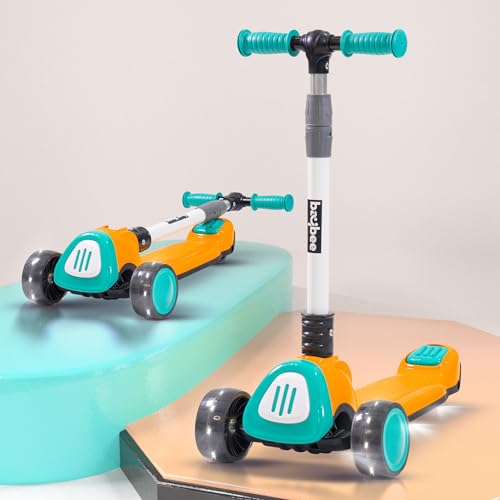 Baybee Dusty Kick Scooter for Kids, 3 Wheel Foldable Kids Scooter with 3 Height Adjustable Handle, Runner Scooter with Music & LED PU Wheels | Skate Scooter for Kids 3-12 Years Boy Girl (Orange/Teal) (B0CKJ2NTPL) Amazon Price History, Amazon Price Tracker
