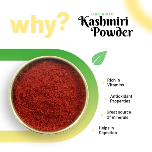 Pure Organio Organic Kashmiri Chilli Powder - Premium, Authentic, Hand-Pounded, Fresh Lal Mirch Spice - Deep Red Colour, Mild Flavor (Byadagi) (350 Gm)