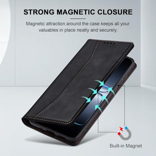 Image of Jasonyu Case for OnePlus Nord 5 5G Leather Wallet Flip Cover with Card Holder,Kickstand, Magnetic Closure,TPU Shockproof Phone Case (Black)