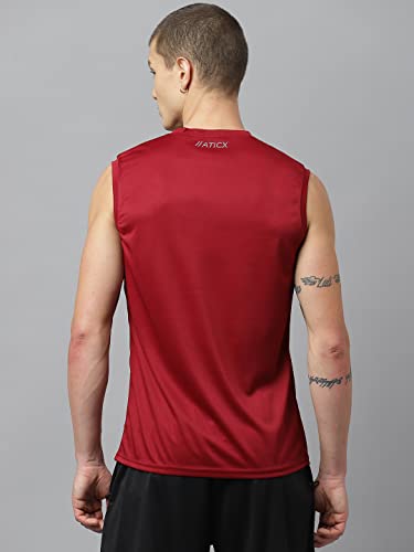 Image of ATICX Men's Polyester Sports Sleeveless T Shirt - Gym Vest, Workout Sando, Training Tank Top, Cut Sleeves Quick Dry Tee for Running, Swimming, Badminton, Fitness & Sports