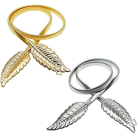 Linian Leaf Shape Fashion Belts Waist Belt Metal Palte Elastic Chain(2 Pack) Cover