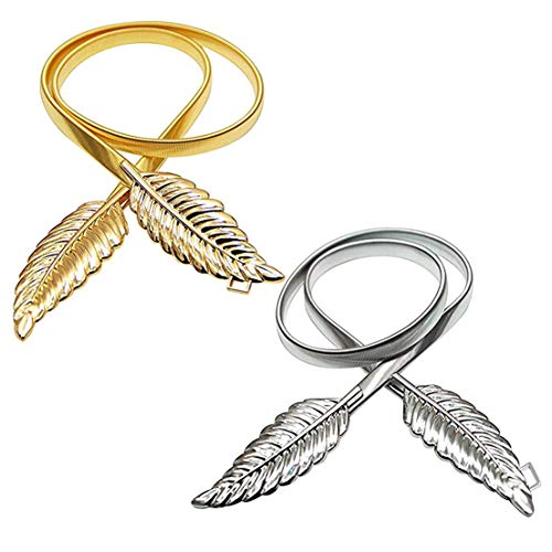 Nanxin Cinturones Ajustados de Las Hojas del Metal, Cinturón elástico de la Cintura Cinturones de Mujers 2 Colores,Oro y Plata