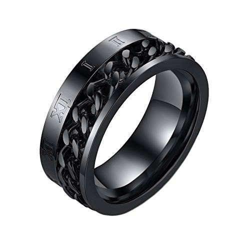 Asma Jewel House Cool Punk Stainless Steel 8mm Black Spinner Chain Cocktail Number Ring for Men/Boys