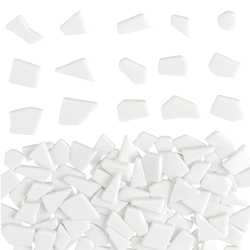 Youway Style Glass Mosaic Tiles for Crafts,200g Broken Glass Pieces for Crafting,Glass Tiles Perfect for Mosaic Art Crafting Supplies and Garden Kit Decor(White)