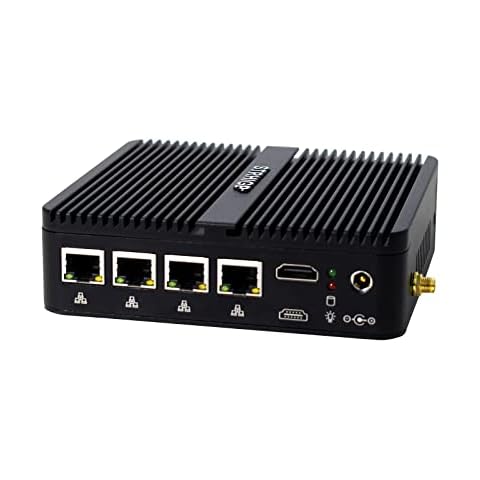 STRHIGP Firewall Mini PC OPNsense Celeron J4125 Quad Core Firewall 4 LAN, DDR4 8GB RAM 128GB SSD, Gigabit Ethernet Router, SIM Slot, AES-NI Fanless Desktop Computer, HD, COM, 2USB3.0, 4USB2.0 Cover