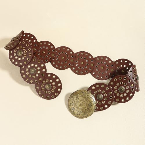 Wide-Disc-Belt-Womens Western-Chunky Concho-Punk Boho-Hollow-Waist-Belt for Dress Jeans3