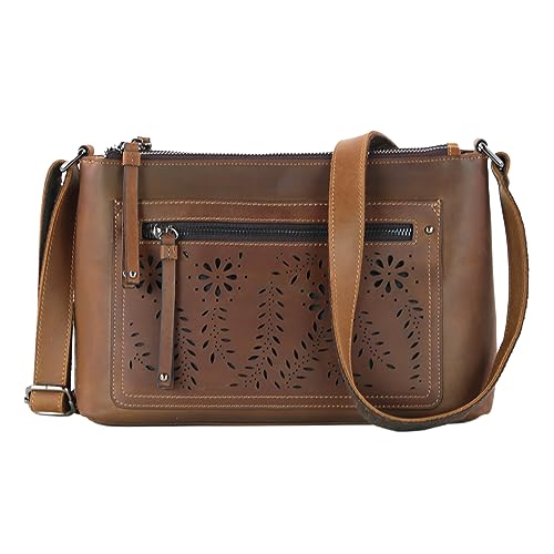 Concealed Carry Brynlee Distressed Leather Crossbody, Medium Brown CCW Bag