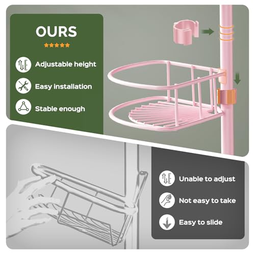 Image of HAMITOR Corner Shower Caddy Tension Pole: 4-Tier Bathroom Organizer Pink | Rust-Resistant Pink Large Capacity Bathroom Organizer, No-Drill Quick Install, Adjustable Shelves, 47.7-123.6In