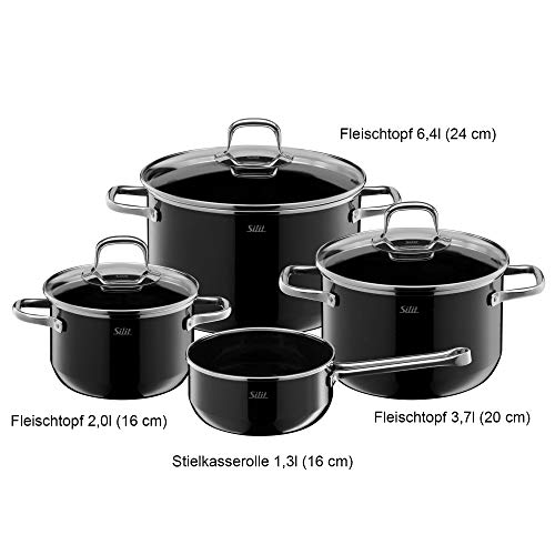 Silit Elegance Line Topfset Induktion Saucepans with Glass lid, Induction pots, uncoated, 18/8 stainless steel