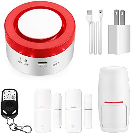 Hacevida 2.4G WiFi Alarm System Gateway&Siren 2 in 1for Home Security System TUYA App Burglar Alarm Wireless Door Alarm Alert with Motion Sensor Door Sensor Remote Control Compatible with Alexa