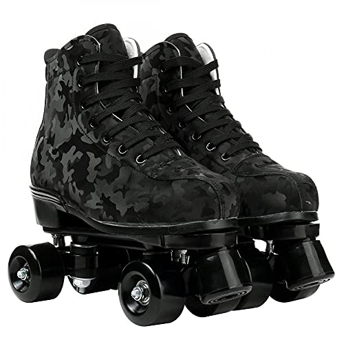 Womens Roller Skates Classic High-Top Roller Skates Four-Wheel Roller Skates Shiny Camouflage Roller Skates For Adult Youth Boys Girls Outdoor With Shoes Bag (Black Camo,43-Us:10) #TOP1
