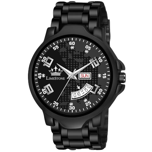 LIMESTONE All Black Chain Look Day and Date Functioning Meta Quartz Analog Watch - for Men (B0CH4T168R) Amazon Price History, Amazon Price Tracker