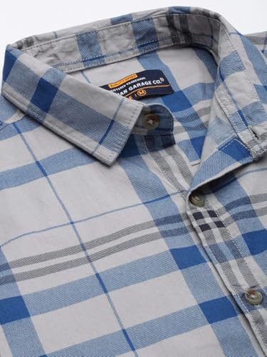 Image of The Indian Garage Co Men Regular Fit Checkered Full Sleeves Cutaway Collar Casual Shirt