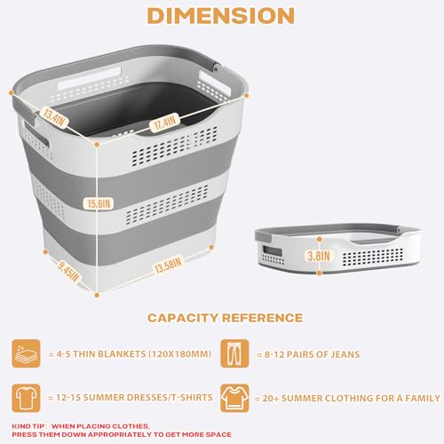 43L+43L Collapsible Laundry Baskets plastic, Pop Up Laundry hamper/Storage Container, Foldable Laundry Basket with Handles, Durable,Space Saver (Grey, 2 Packs) - Image 6