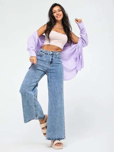 Image of KOTTY Women's High Waist Wide Leg Jeans Stretchable Denim Casual Wear for Modern Styling