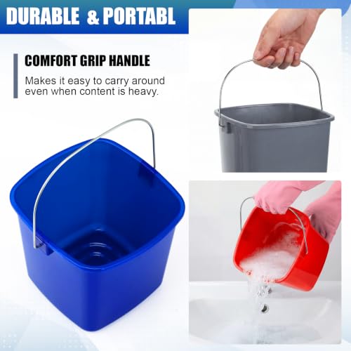 Image of Zhehao 6 Pcs 3 Quart Small Sanitizer Cleaning Bucket, Red,Dark Blue,Gray