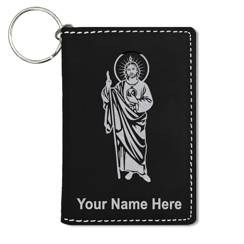 LaserGram ID Holder Wallet, Saint Jude, Personalized Engraving Included (Black with Silver)