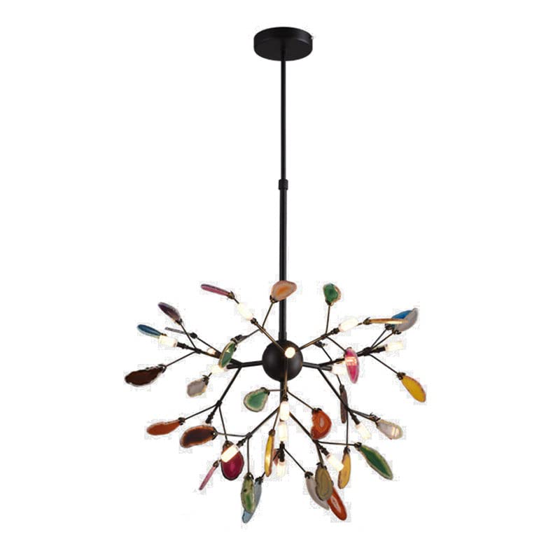 Lustre Spoutnik en onyx avec 36 plafonniers G4 blanc chaud pour salle à manger