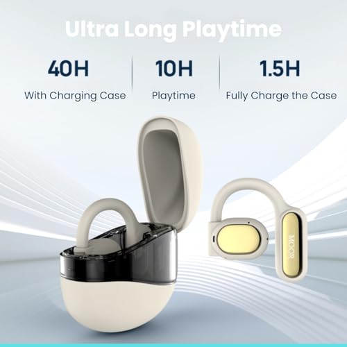 Image of MOOR Beige OpenWave Open Ear Headphones Bluetooth 5.3 Wireless Earbuds, 40H Playtime ENC Noise Cancelling Earbuds with 16.2mm Dynamic Drivers for Premium Stereo Sound IPX4 Waterproof Earbuds