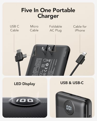 VRURC 10000mAh Travel Power Bank w/ Built-In Plug and Cables 13.49 w/ Code + Price Deal + 59% Off Code KZ21I8IB - image 2