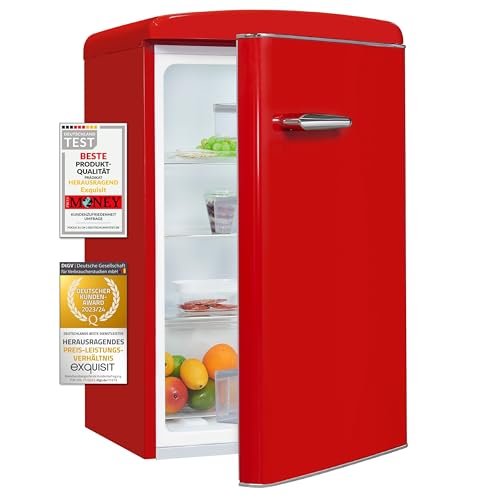 Exquisit Retro Vollraumkühlschrank RKS120-V-H-160E rot | Nutzinhalt: 122 L | Ohne Gefrierfach