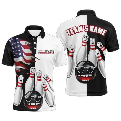 American Flag Bowling Jersey for Men Women Custom Polo & Quarter-Zip Bowling Shirt Patriotic Bowling Shirt for Team