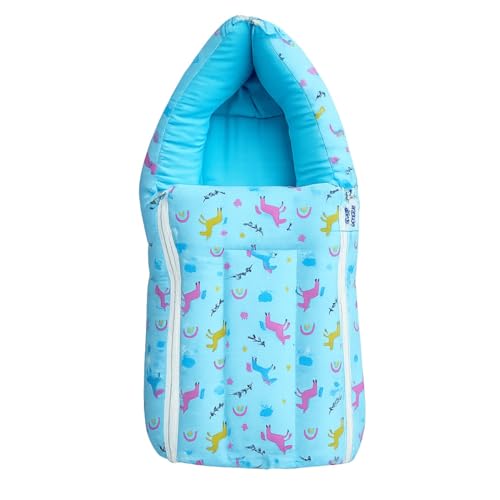 Image of 3 in 1 Muslin Cotton Sleeping Bag for Newborn Baby|Carry Nest|Lightweight|Skin Friendly|Convertible|Hypoallergenic|Portable Bassinet |Essential (Aslo use as Gaddi Set, 0-6 Months, Blue)