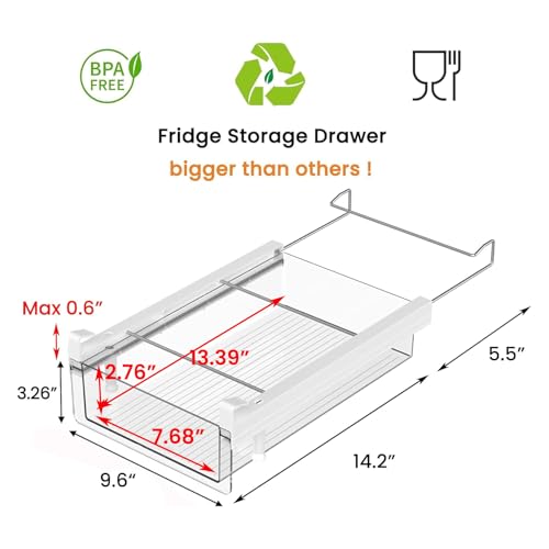 vacane Large Fridge Under Shelf Drawer, Pull Out Refrigerator Drawer Organizer Fridge Organizer Bins, Fridge Storage Con - Additional View