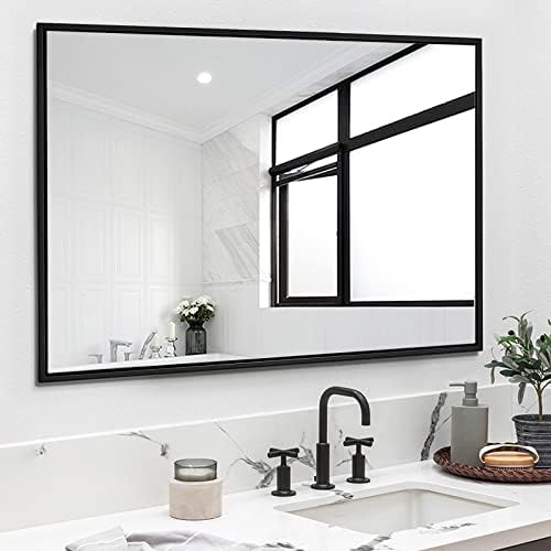 KIMREAL Bathroom Mirror 30x40 Inch, Black Frame Mirror 30"x40", Rectangle Wall Mounted Mirror, Metal Framed Vanity Mirror for Wall 30 by 40, Modern Mirror Hangs Horizontal Or Vertical