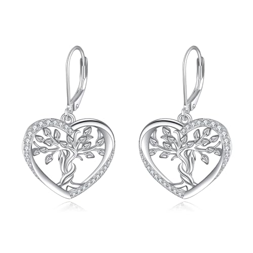 Boucles d'oreilles arbre de vie argent 925, cadeau anniversaire et fête des mères