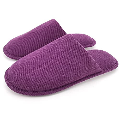 ofoot Chaussons Femme été Tissu de Coton Biologique Confortable Maison,Pantoufles Lavables à Enfiler Flat Intérieur Extérieur Antidérapant(Violet, 39/40 EU) Cover