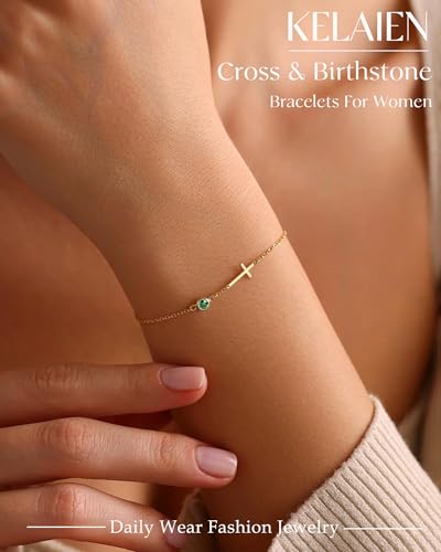 Birthstone Gold Bracelets for Women Non Tarnish Trendy Dainty Charm Cross Bracelet Stack Friendship Bracelets Gold Jewelry2