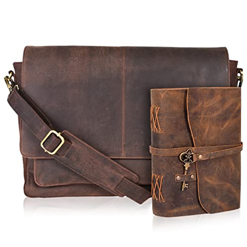 Image of Oak Leathers Leather Messenger Bag for Men and Women - Laptop Briefcase Bag For College, Office, Adjustable Shoulder Strap