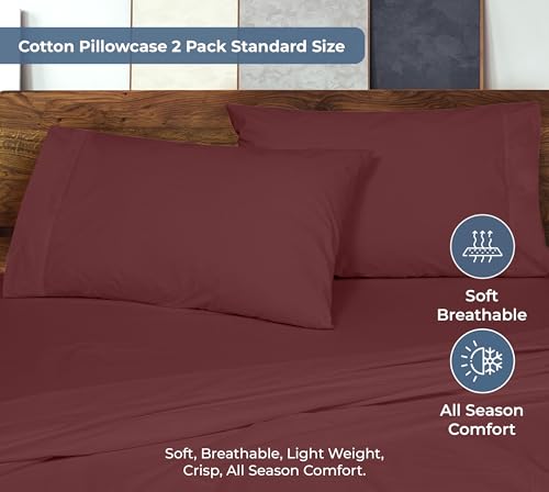 Image of ROYALE LINENS 100% Organic Cotton Percale Pillowcases Set of 2 - Queen Size Percale Pillowcase - Queen Set of 2 Pillow Cover - Breathable, Cool & Crisp Pillow Cases (20 inchx30 inch, Red)