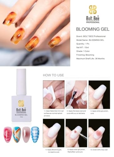 Image of BOLT BEE Blooming Gel Polish 15ml | Clear UV /LED Blossom Nail Gel for Marble, Watercolor & Floral Effects | Soak-Off Nail Art Gel for DIY Designs | Ideal Gift for Women