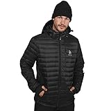 Ravean Men's Down Heated Jacket | Lightweight Water Resistant Jacket w/Mobile Charging Outlet Detachable Hood & Battery (M) Black