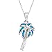Sterling Silver Created Blue Opal Palm Tree Pendant with 18" Chain