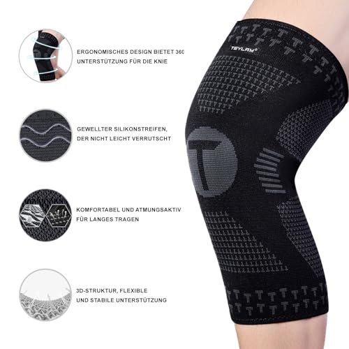 Teylam Kniebandage für Männer/Damen 2er set, Medizinisches knieschoner für Meniskusriss, Arthritis, ACL, Kompression bandage knie für Basketball, Volleyball, Yoga, Laufen, Rechts & links Bein tragbar