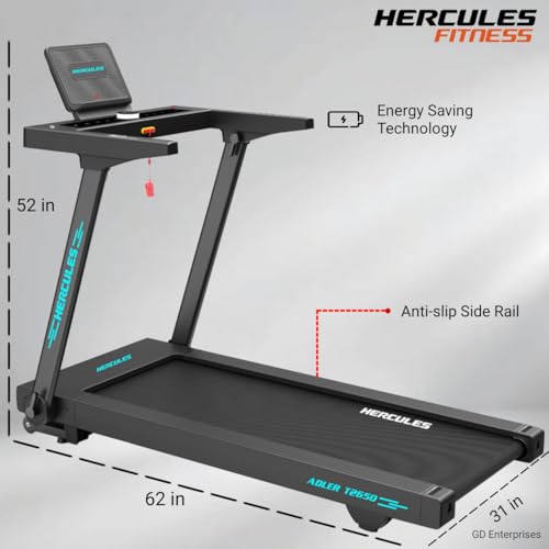 Image of Hercules Fitness T2650 2.0 .0 HP Peak DC Motorized Foldable Treadmill | 15 Level Power Incline | Bluetooth MP3 Player Available | Max Speed 18 Km /Hr | Max User Weight 125 Kg