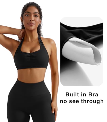 OMKAGI Halter Sports Bras for Women Open Back Workout Bras Padded Yoga Bra Gym Tops3