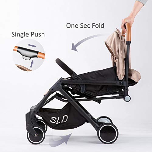 Teknum Travel Lite Shock Proof Stroller SLD | Extra Wide Seat | Single Hand Fold | 360° Rotating Wheels | Air Travel Cabin | Cover Carry Bag | Newborn Baby/Kids,0-3 Years Stroller (Khaki)