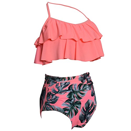 TEERFU Swimsuit for Women Two Pieces Bathing Suits Top Ruffled Flounce Swimwear Tummy Control High Waisted Bottom Bikini Set