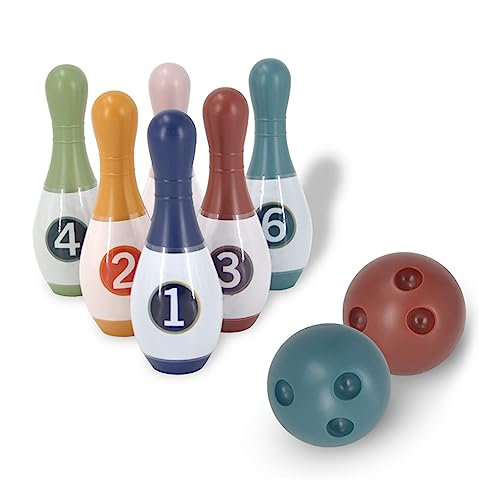 HERCHR Mini Kids Bowling Set 6Pcs Pins and 2Pcs Balls Youth Mini Bowling for Indoor Outdoor Sports Games Birthday Party Entertainment