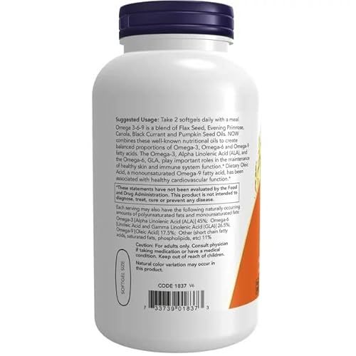 Convergence Now Supplements, Omega 3-6-9 1000 Mg With A Blend Of Flax Seed, Evening Primrose, Canola, Black Currant And Pumpkin Seed Oils, 250 Softgels #TOP2