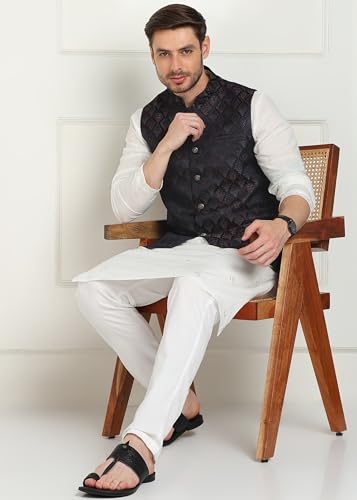 Image of Amazon Brand - Tavasya Mens Diamond Motif Pattern Nehru Jacket | Traditional | Festive & Ethnic Wear | Modi Waist Coat | Regular Fit