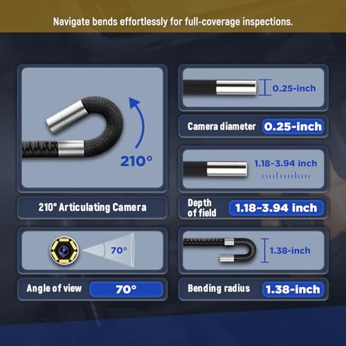 Image of AUTOOL Borescope Camera with Light, 210 Two-Way Endoscope Inspection Camera, 6.45mm Steering Len, 6 LED Light, HD 1080P Video Borescope Compatible with Android and iOS Phone with 3FT Snake Cable