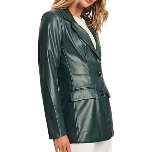 2-Button Lambskin Leather Blazer Women - Casual Coat Long Sleeves Leather Jacket Suit Style for Women2